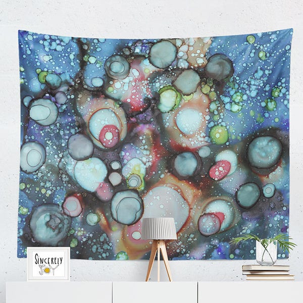 Abstract Galaxy Tapestry wall hanging art colorful blue tapestry large wall art unique artist tapestry art mixed media artist tapestries