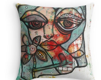 Original Art Pillow Fairy Angel Abstract Colorful Decor Pillow Case Watercolor Painting Accent Pillows Floor Pillow Cushion Wings Fairies
