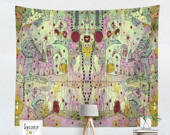 Psychedelic tapestry art pink boho maximalist abstract tapestry art bohemian tapestries wall hanging tapestry mixed media art unique art