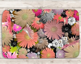 Bath Mat colorful bold abstract floral design theme, original, funky mat, abstract decor, boho hippy chic, bath accessories, bathroom rug