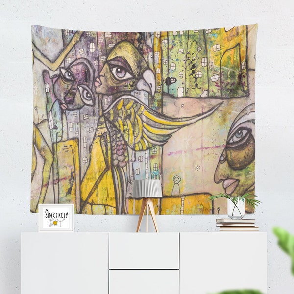 Large Intuitive Mixed Media Abstract Wall Art Hanging Tapestry Unique Original Artist Painting Tapestries Art Home Office Studio Design Idea