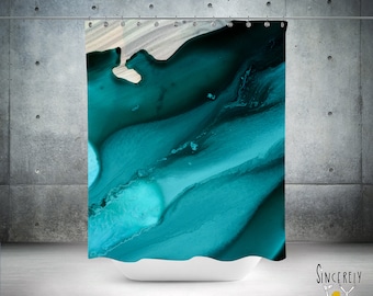 Shower Curtain Colorful Blue Abstract Art Watercolor Artwork Original Painted Art on Shower Curtains Bathroom Accessories Bath Art Decor