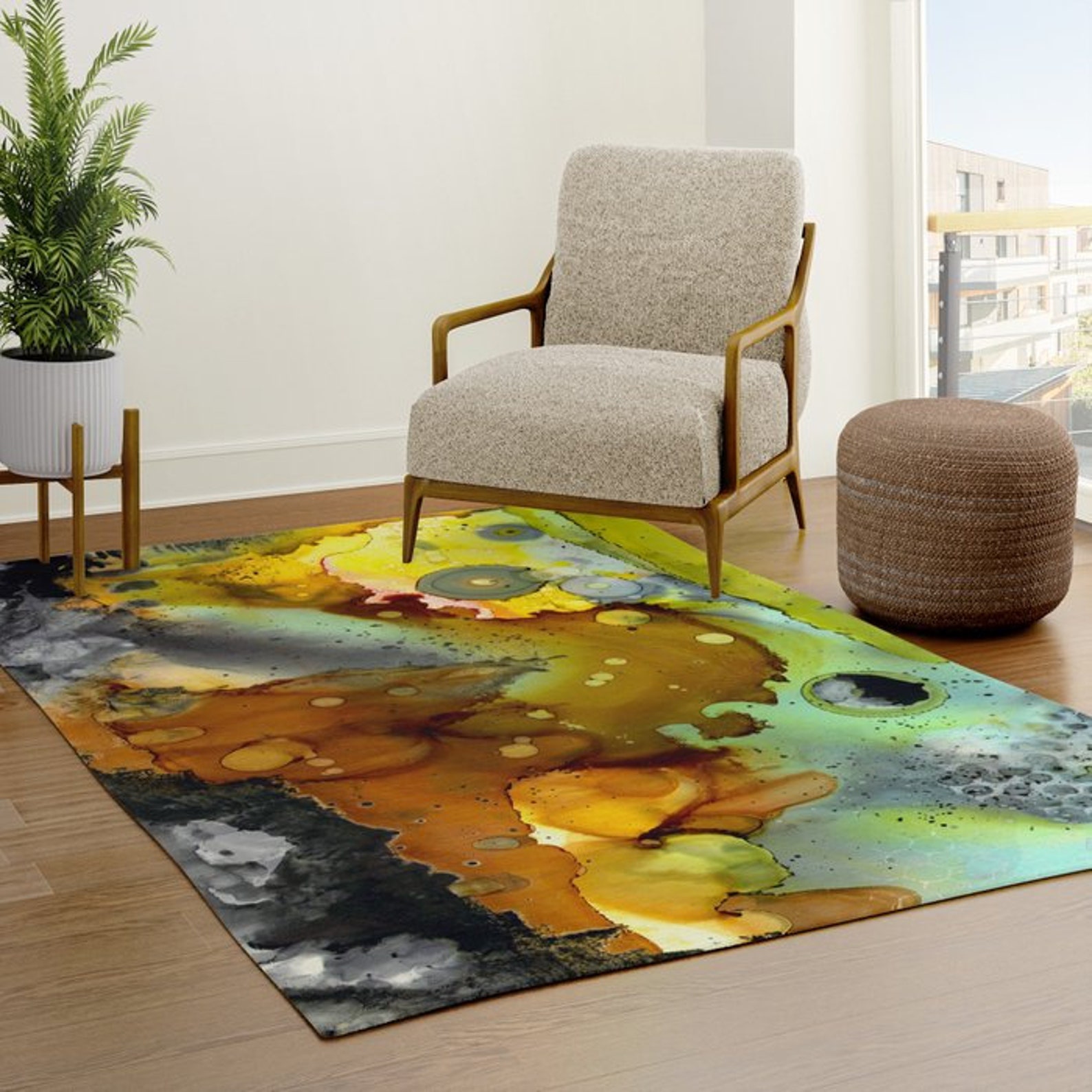 Carpet Colorful Abstract Watercolor Area Rug Artist Painted Etsy