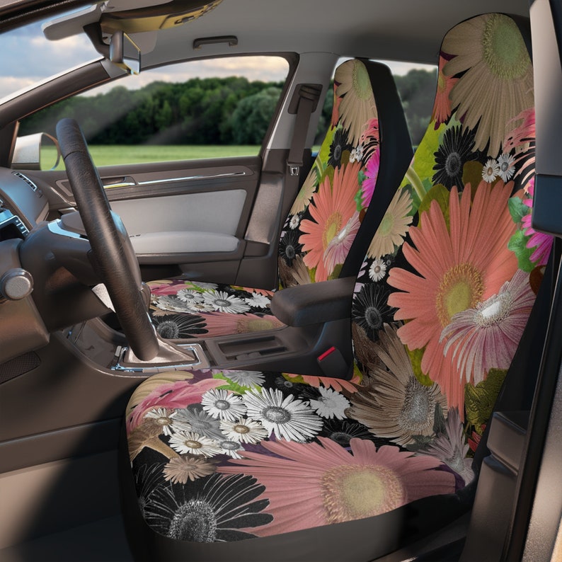Hippie Vibe Car Seat Covers Bright Colorful Fun Boho Happy Sun Flower Floral SUV Vehicle Seat Covers Hippy Car Accessories New Car Gifts Mom image 1