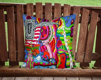 Outdoor Patio Colorful Artist Pillows DOUBLE SIDED Artwork Art Throw Pillows Covers Outdoor Cushion Original Contemporary Patio Art Decor