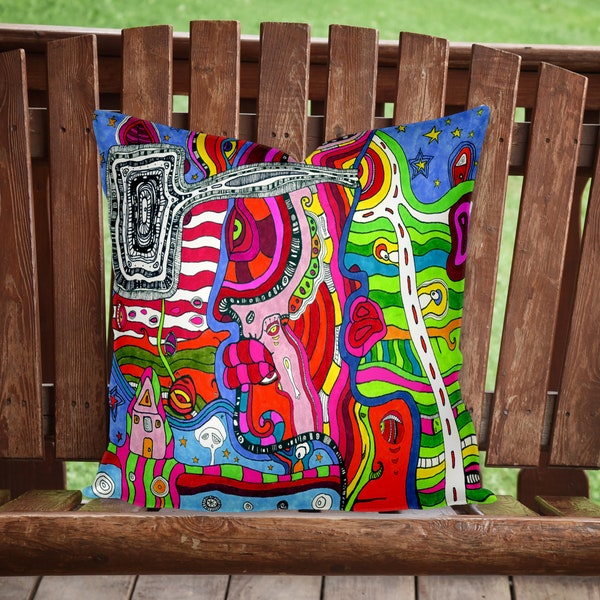 WATERPROOF Outdoor Patio Colorful Artist Pillows Artwork Art Throw Pillows Outdoor Cushion Original Psychedelic Art Cushions Patio Art Decor