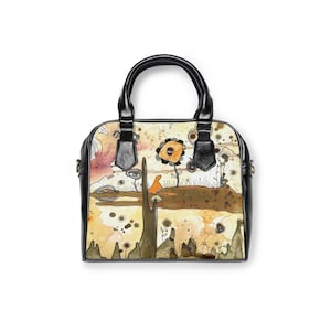 Unique Whimsical Shoulder Handbag Purse Bag Unusual Abstract Art Design Artwork on Hand Bags Designer Women's Accessories Funky Painted Bag