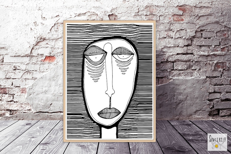 Large Abstract Face Art Ink Illustration Art Print Portrait - Etsy