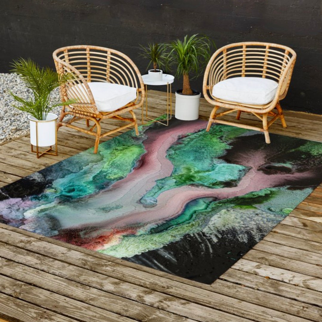 OUTDOOR Rugs Abstract Watercolor Art Rug Artist Area Rugs Contemporary ...