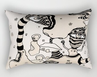 Unique Lumbar Travel Pillows - Coffee Stained Artwork for Bedroom or Living Room Decor Designs - Original Intuitive Artist Home Accessories