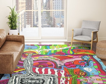Psychedelic Rug Artwork Artist Area Rug Carpet Unique Colorful Decor - Fun Abstract Throw Rugs for Bedrooms Dorms Living Room Welcome Mat