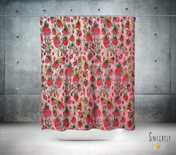Colorful Strawberry Shortcake Art shower curtain strawberries artwork shower curtains original fruit art painted artist kids bathroom decor