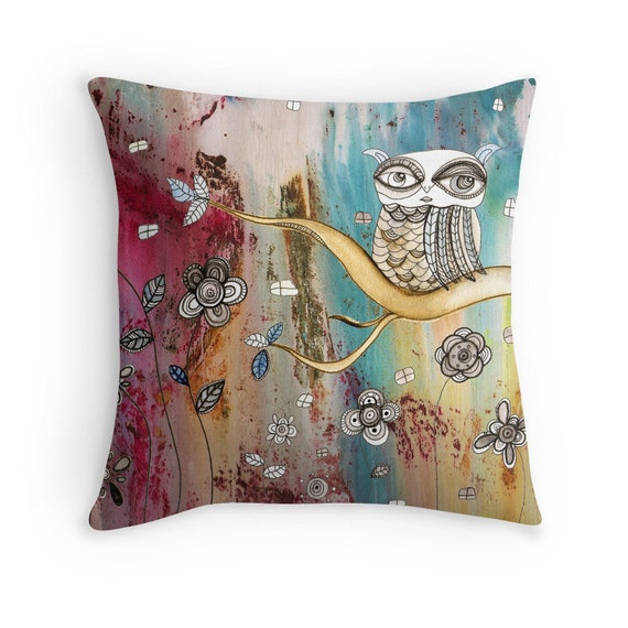 Owl Throw Pillow Colorful Abstract BOHO Pillow Owls Art Pillow Gypsy Art Pillows Colorful Floor Pillows Bohemian Pillow Case Art Birds Decor Etsy Canada