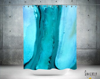 Shower Curtain Colorful Blue Abstract Art Watercolor Artwork Original Painted Art on Shower Curtains Bathroom Accessories Bath Art Decor