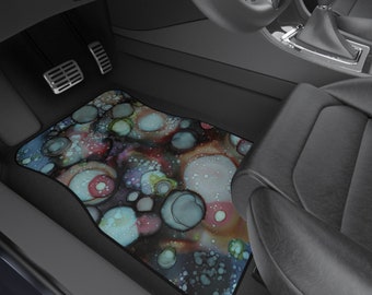 Galaxy Car Mats Set of 4 Science Planet Theme Abstract Watercolor Art Designer Vehicle SUV Car Mat Fun Original Colorful New Car Accessories