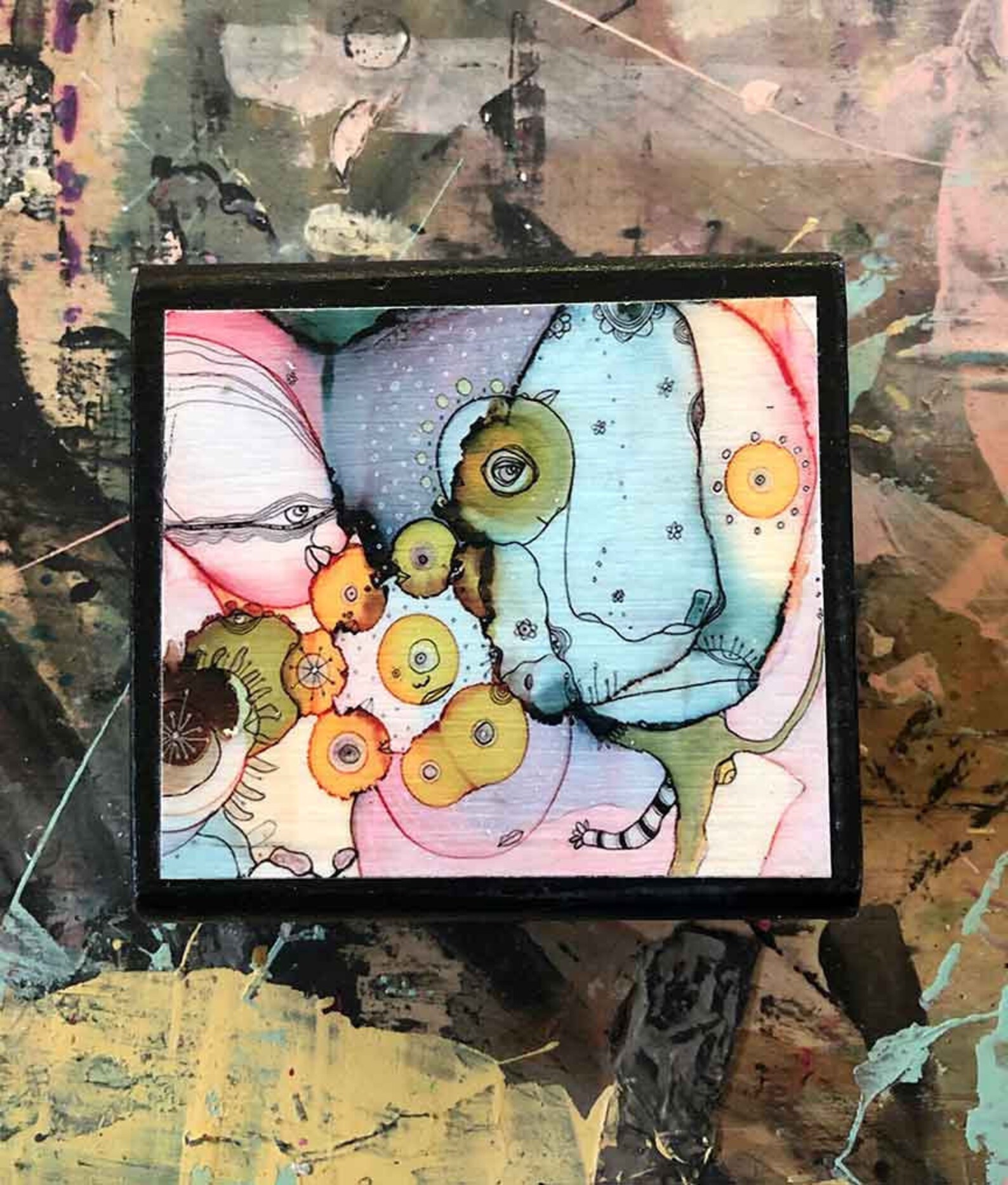 Handmade Wood Block Artist Print Colorful Intuitive Painting Etsy