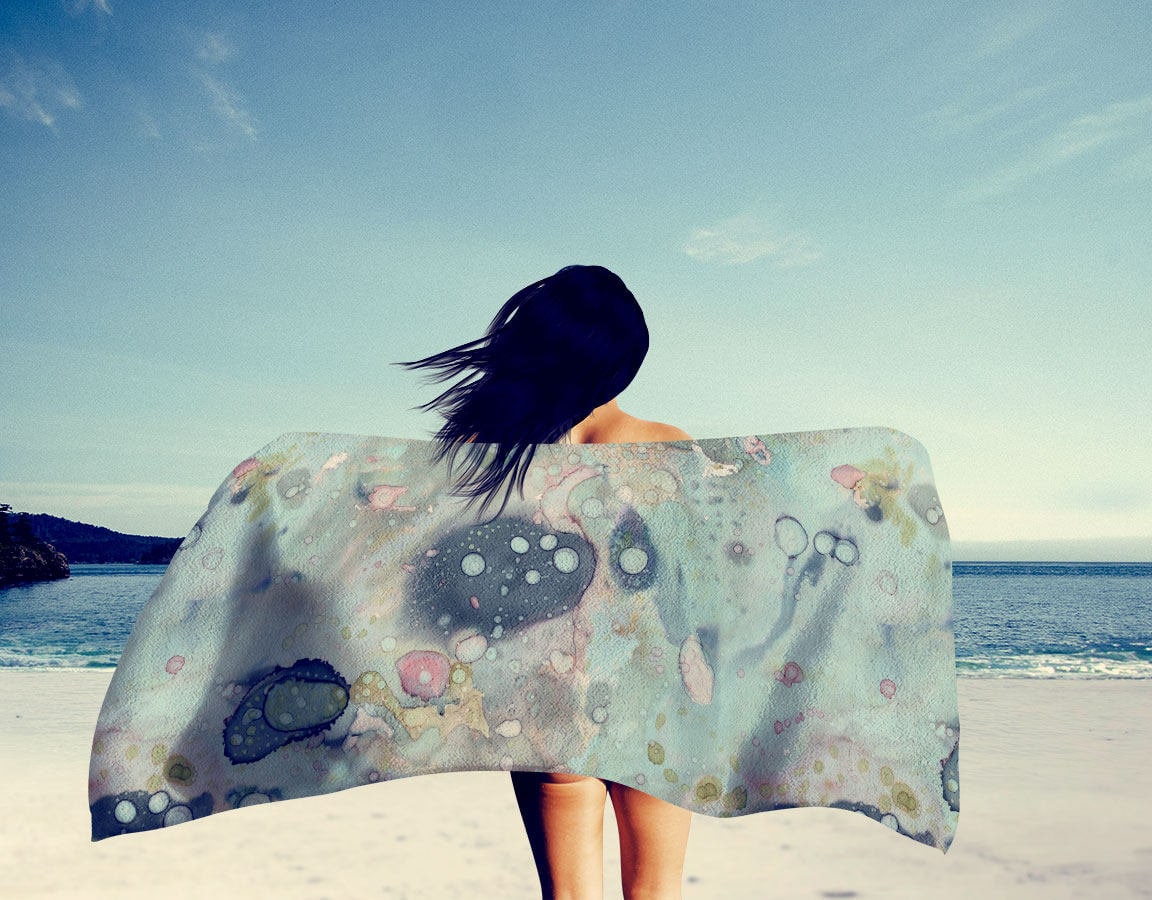 抽象アートタオル、青い抽象タオル、バスタオル、ビーチタオル