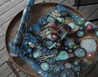 Wrapping Paper | Abstract Galaxy Art Gift Wrap, Blue Sci-Fi Original Art