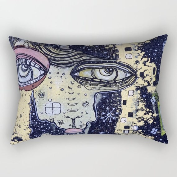 Abstract Face Art on Bed Pillows Couch or Travel Lumbar Pillow Intuitive  Original Artwork Pillow Covers Living Room Office Chair Art Designs 