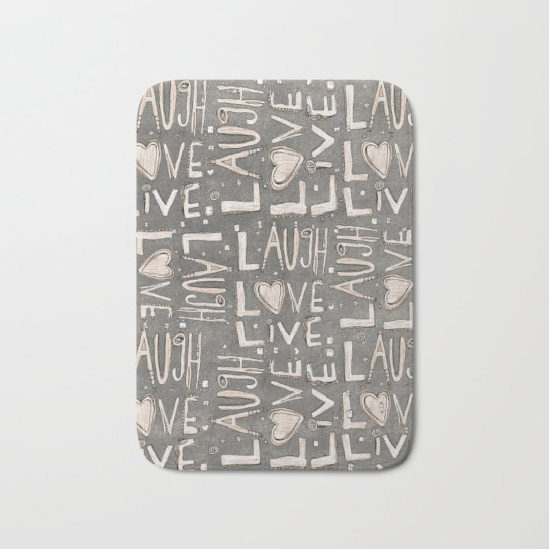 Laugh Love Live Bath Mat Grey Abstract Rug Unique Decor Shabby Chic ...