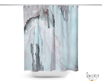 Organic Blue Abstract Artwork Shower Curtain Art Unique Original Watercolor Painting Bathroom Artist Designer Decor Fabric Bath Accessory