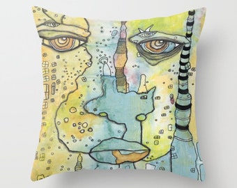 Unique Artist Throw Pillow Cover Artwork Face Pillow Unique Face Eyes Mixed Media Abstract Art Decor for Dorm Bedroom Living Room Pillows