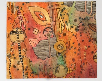 Unique Soft Fleece Blanket Mixed Media Artwork Abstract Faces Soft Throw Blankets Design Home Office Design Decor Accessories Fun Gift Ideas