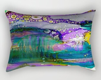 Colorful Lumbar Purple Pillow Organic Abstract Artwork Covers Rectangle Art Bed Pillows Designs Original Unique Artist Home Decor Designs