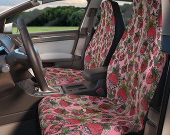 Strawberry Car Seat Covers Colorful Fruit Hippie Vibes Original Watercolor Strawberries Art for Car, SUV Vehicle Covers Unique Accessories
