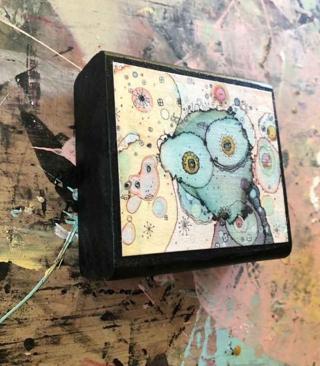 Handmade Wood Block Artist Print Colorful Intuitive Painting Etsy