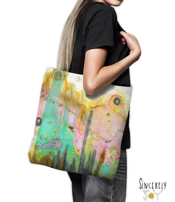 Reusable Colorful Rainbow Artwork Canvas Bag Abstract Art Tote