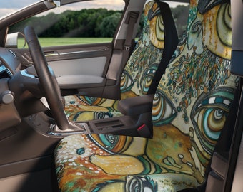 Funky Hippie Car Seat Covers Big Eyes Face Artwork on Car SUV Vehicle Seat Covers Unique Designer Hippy Boho Car Accessories New Car Gifts