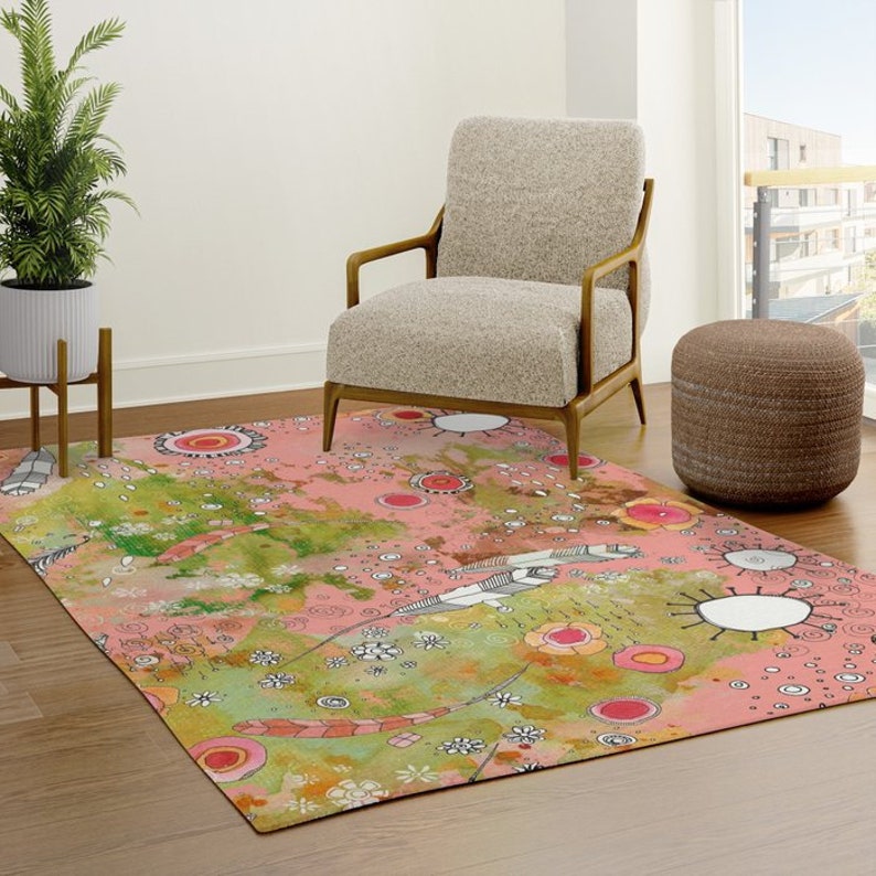 Boho Carpet Colorful Area Rugs Happy Fun Hippie Feathers Flowers Eclectic Bohemian Decor for Bedroom, Living Room, Dorm Rug Floor Designs image 1