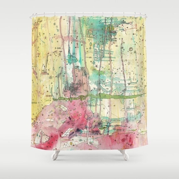 Abstract Art Shower Curtain Watercolor Mixed media colorful unique original art shower curtain bathroom set eccentric bathroom accessories
