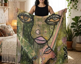 "Baumwoll Bettbezug Original Grünes Abstraktes Kunstwerk ""Meine Werkzeuge"" | Designer Art für König, Königin, Zwilling, Zwilling XL Bettwäsche | Schlafzimmer Design