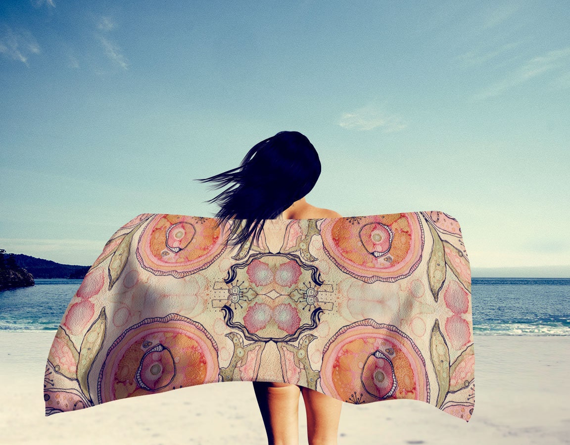 Unique Abstract Artist Towel Peach Abstract Towel Bath Towel Beach