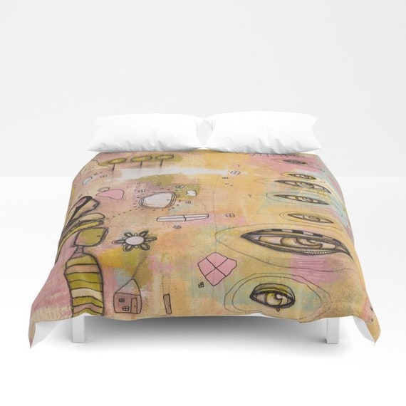 Bedding Abstract Duvet Cover by Intuitive Mixed Media Painter C.Cambrea Colorful Abstract Art Bedroom - Unique Original Artwork Design Ideas
