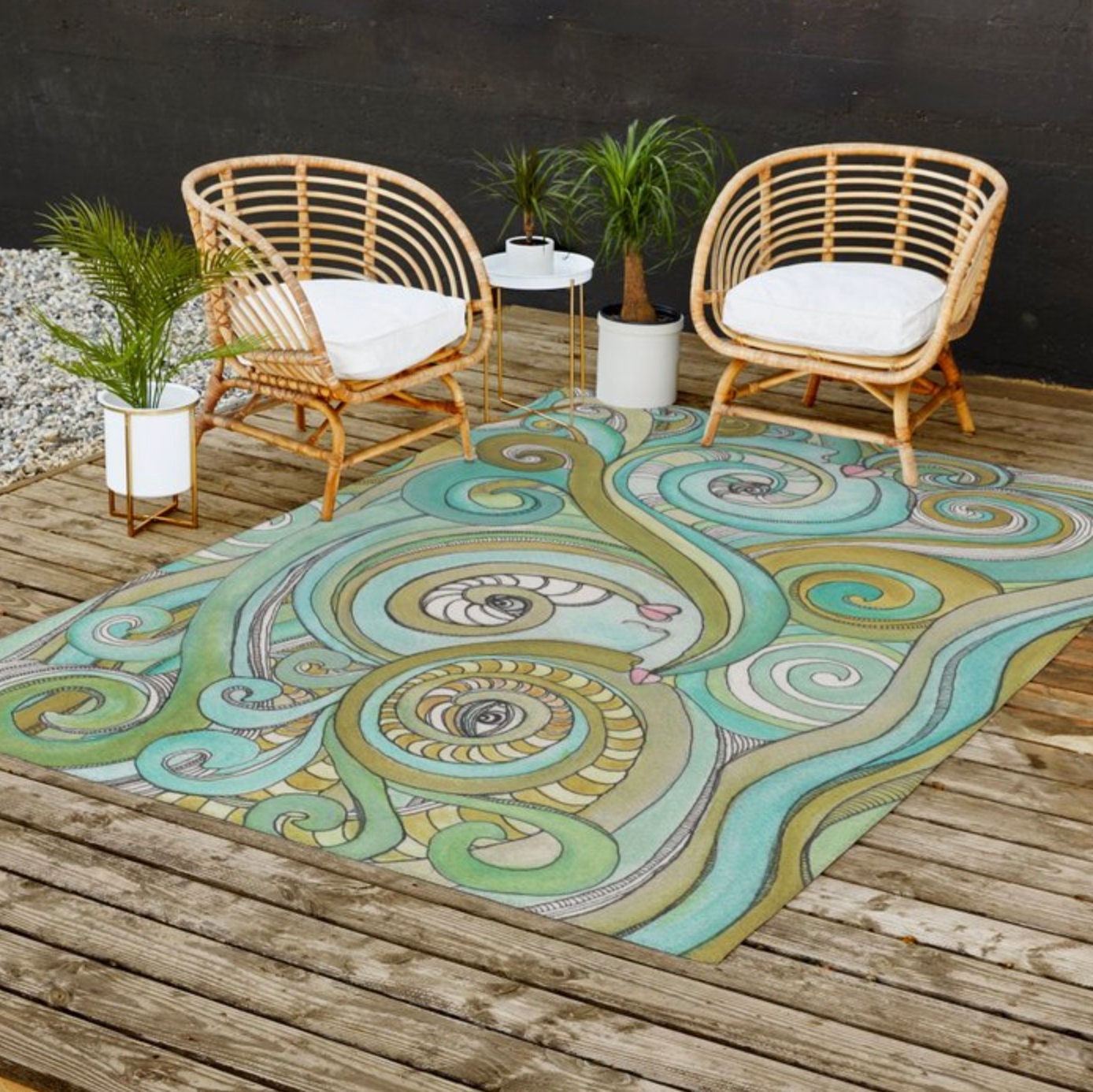 Groovy Rug for Patio, Colorful Indoor Outdoor Rug for Patio