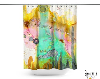 Rainbow Abstract Shower Curtain Art Colorful Unique Girls Bathroom Decor Painted Watercolor Artwork Shower Curtains Art Bathroom Accessories