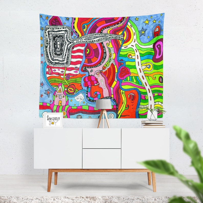 Abstract Colorful Tapestry Wall Hanging Tapestries Art Psychedelic Red