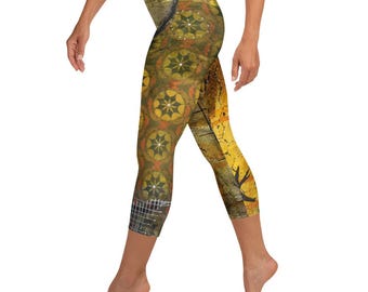 Neutral Yoga Dance Leggings Fun Abstract Art Unique CrossFit Gear Workout Capri Pants Running Dancing Biking Unusual Sports Gift Ideas