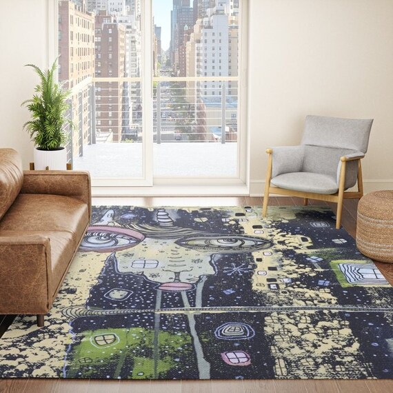 Unique Unusual Area Rug Carpet Artist Painting on Home Floor Decor