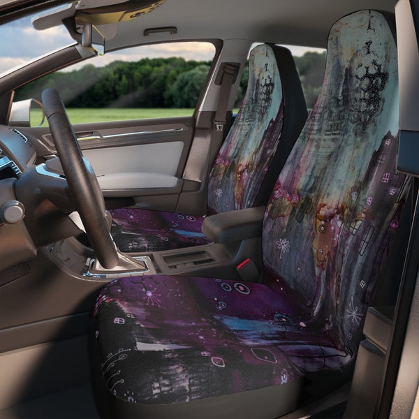 Abstract Car Seat Covers Colorful Purple Unisex Artwork Car SUV Vehicle Seat Covers Unique Eclectic Trendy Designer Accessories New Car Gift