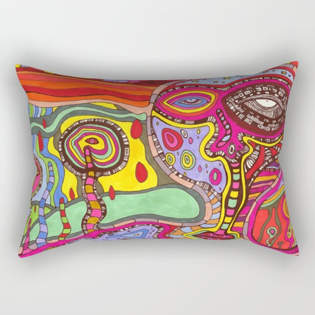 Colorful Abstract Lumbar Pillow Psychedelic Artwork Covers Art Etsy