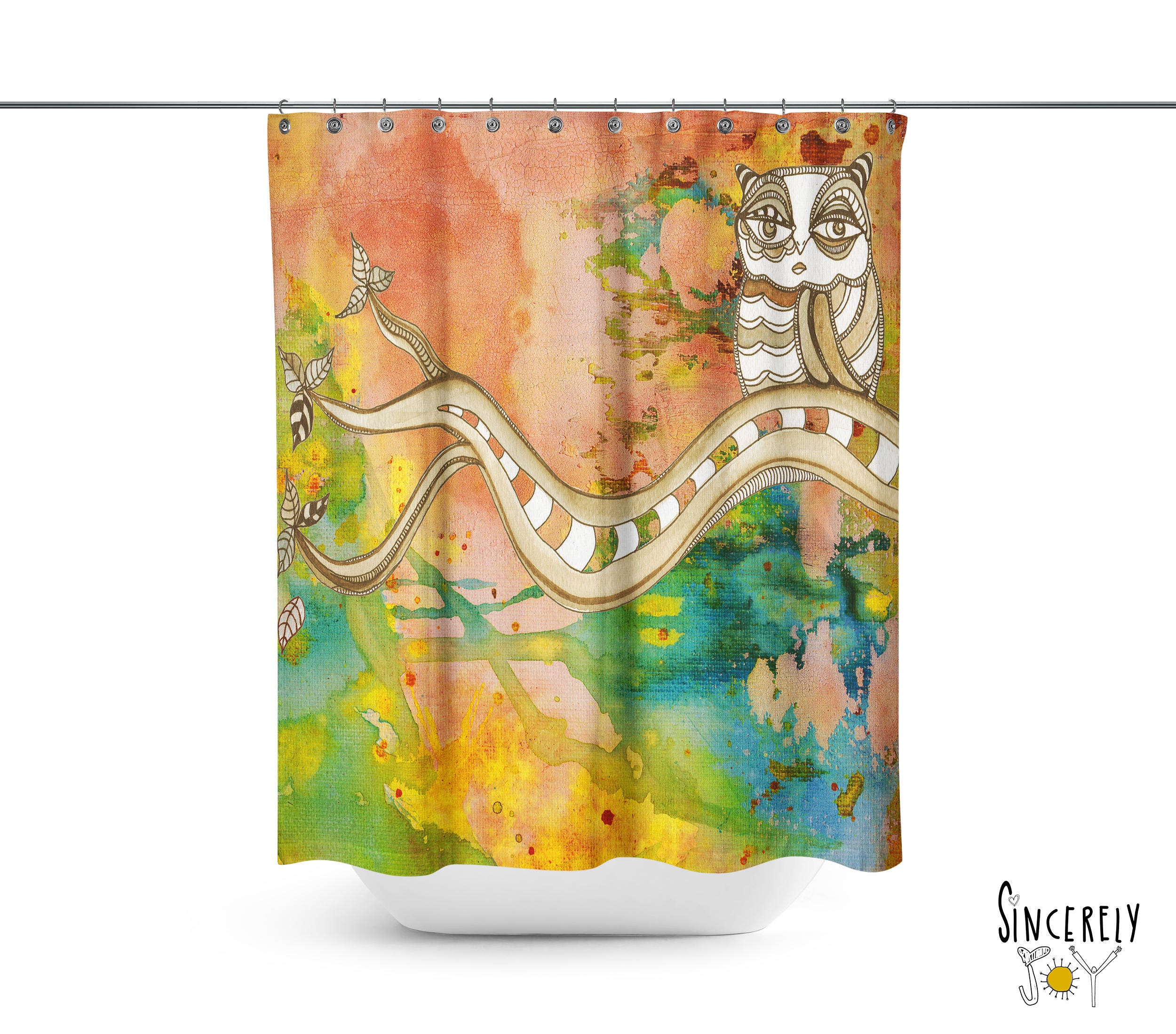 Owl Shower Curtain colorful boho curtain bathroom accessories owls bathroom shower curtain art color