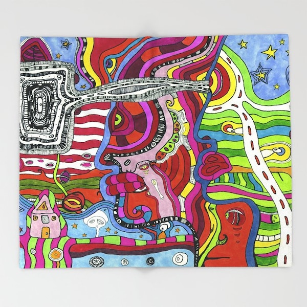 Psychedelic Art Fleece Blanket colorful abstract faces art throw blankets warm soft fleece blanket psychedelic unique home decor gift ideas