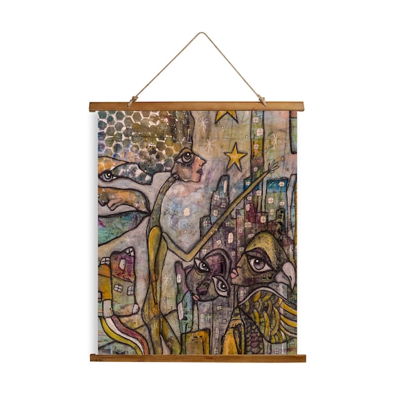 Buy Intuitive Abstract Art Wall Hanging Tapestries Unique Home Office Wall Artwork Design Ideas Artist Original Painting Bird City Art Tapestry Online in India Etsy