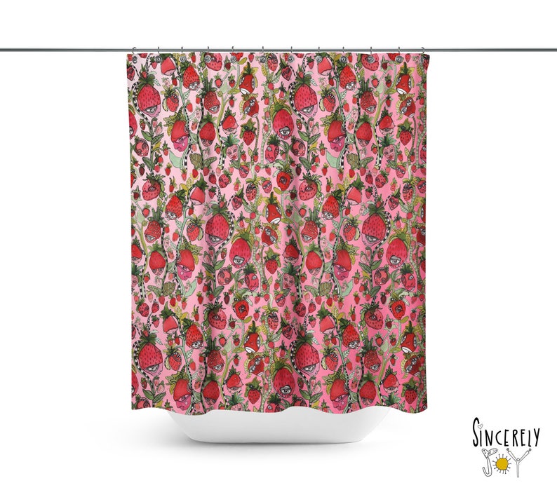 Colorful Strawberry Shortcake Art shower curtain strawberries Etsy