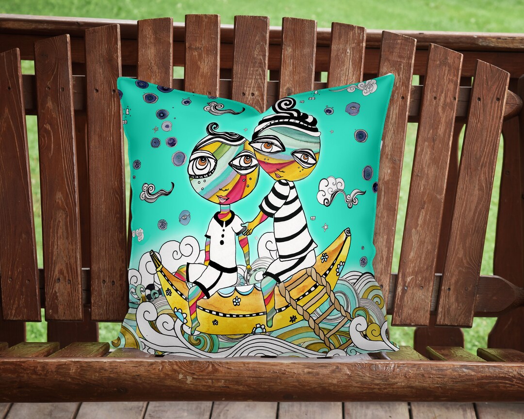 Unique Outdoor Patio Artist Pillows Ocean Waves Artwork Water Resistant