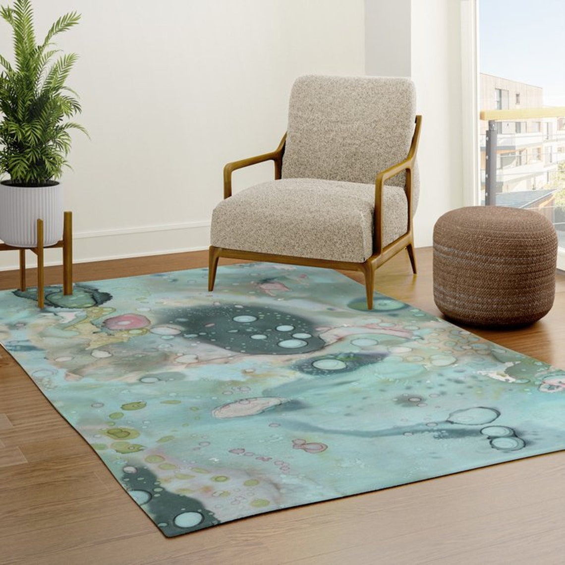 Blue Watercolor Artwork on Carpet Area Rug for Bedroom Living Etsy